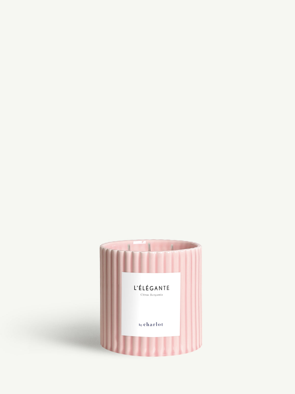 Bougie L'Élégante grand format, pot cannelé en céramique rose