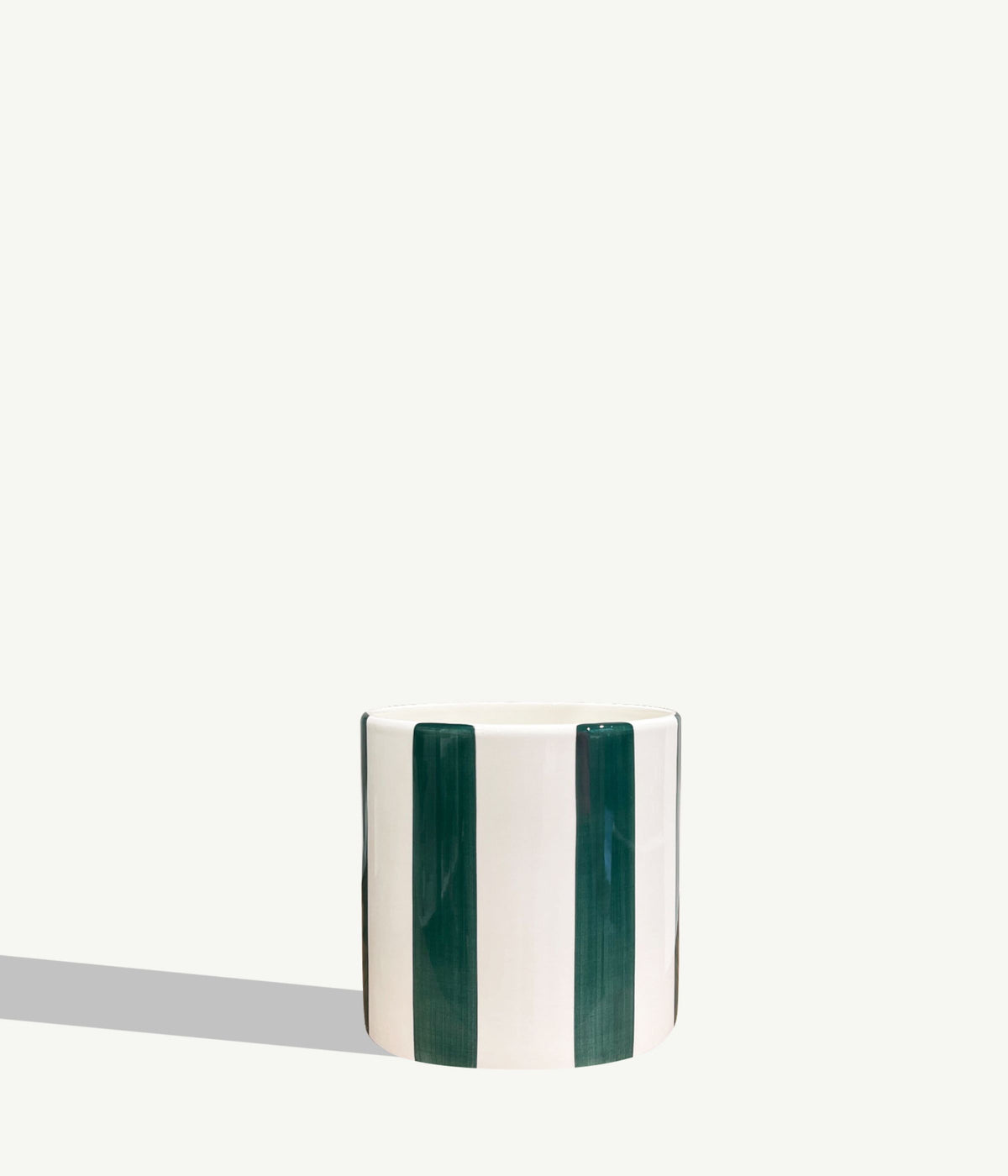 Striped Ceramic Pot - Forest Green - 14 cm