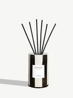 L'Élégante diffuser, liquorice black striped ceramic cloche and rattan reeds