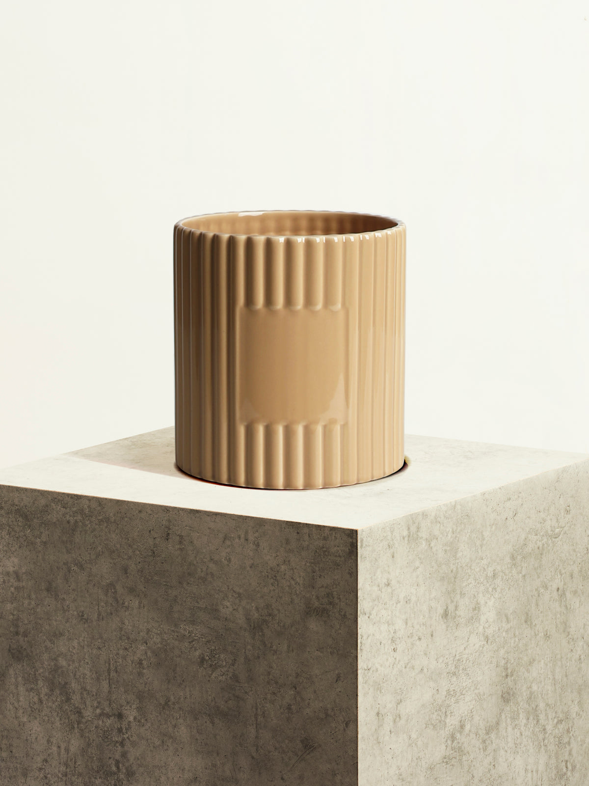Fluted Ceramic Pot - Sand Beige - 18 cm
