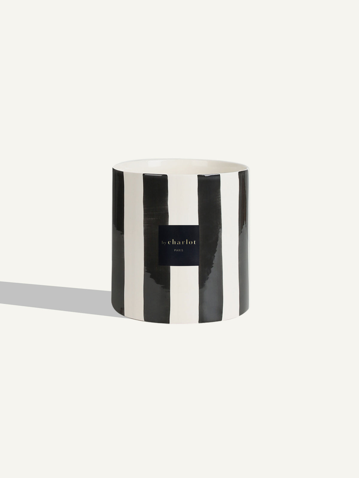 Pot en céramique rayée - Noir Réglisse - 18 cm