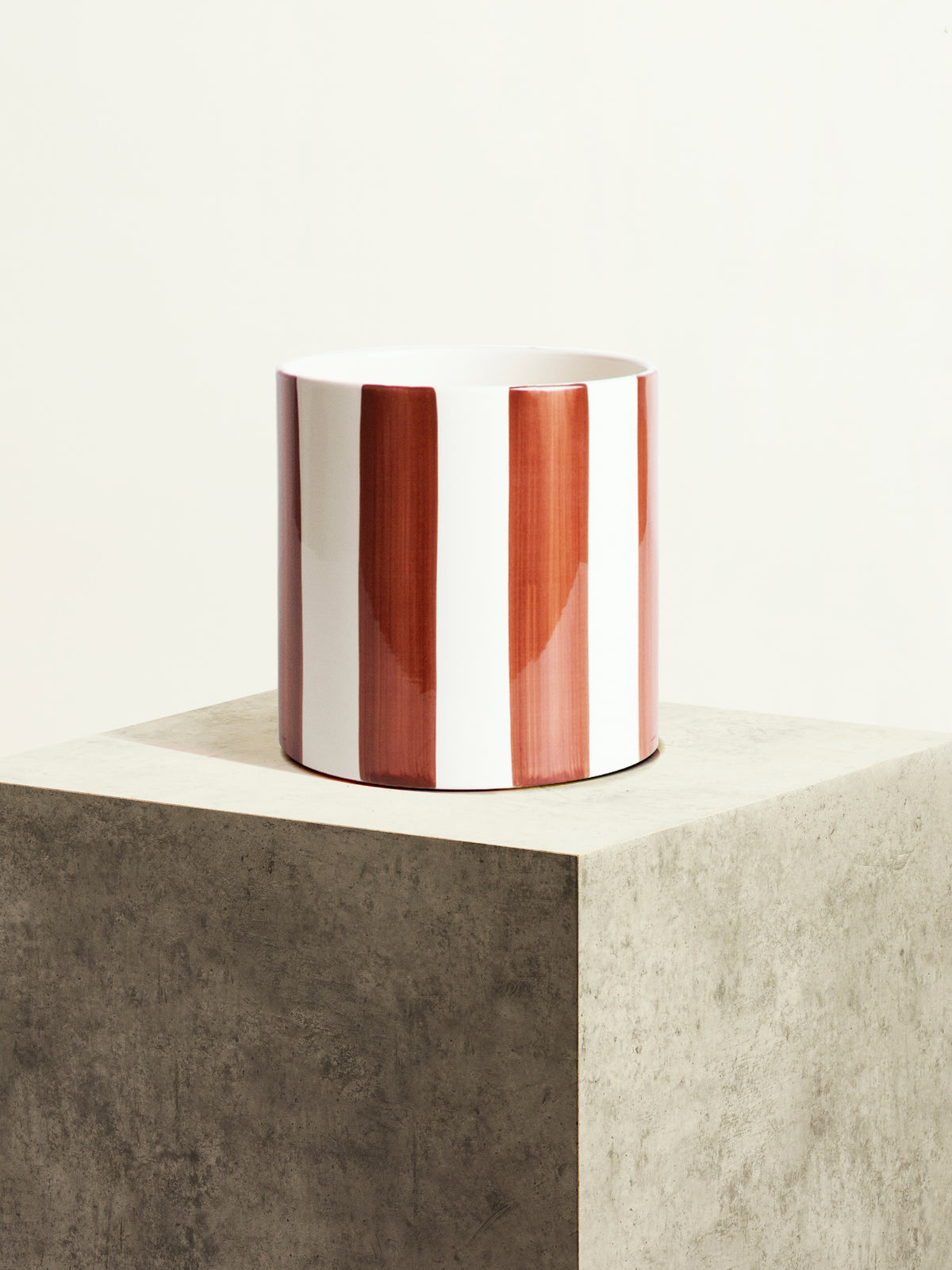 Striped Ceramic Pot - Chocolate - 18 cm