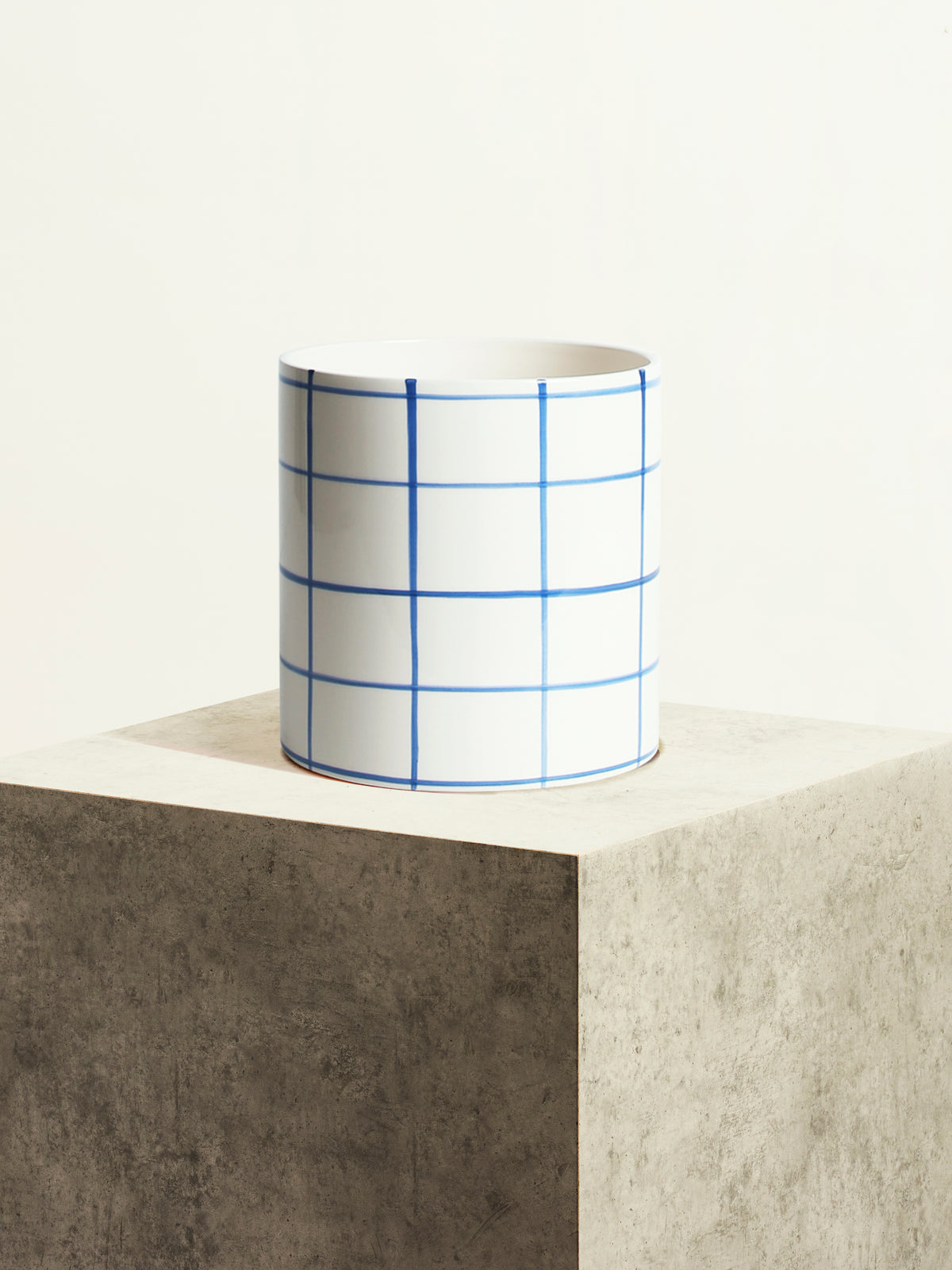 Chequered Ceramic Pot - Cyclades Blue - 18 cm