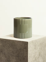 Fluted Ceramic Pot - Olive Green - 18 cm