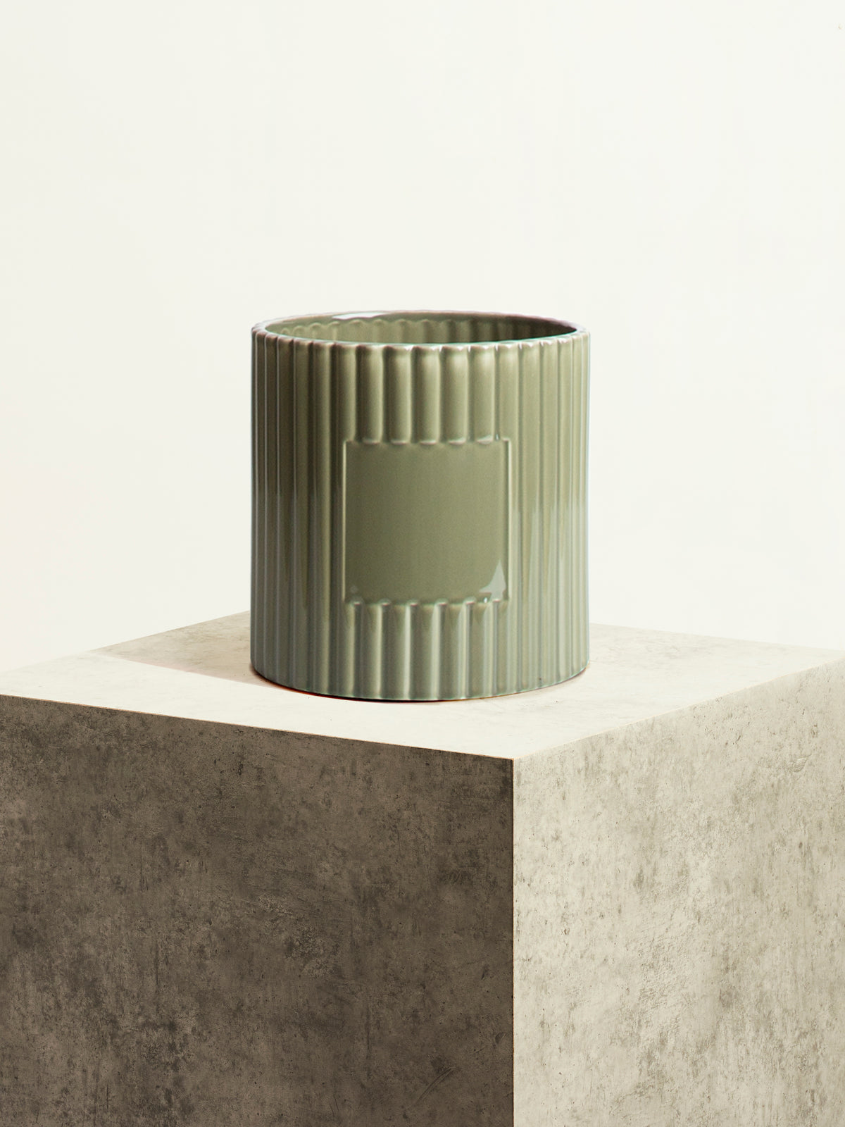 Fluted Ceramic Pot - Olive Green - 18 cm