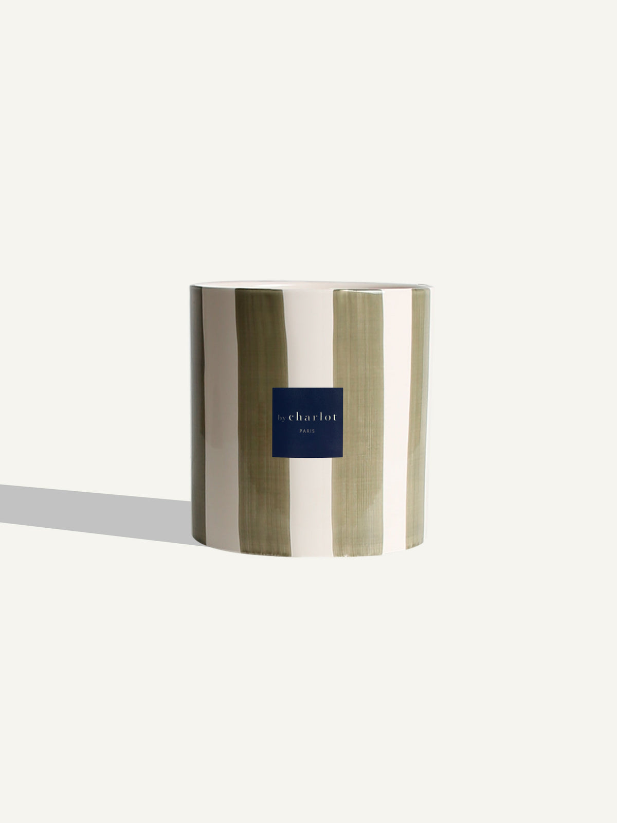 Striped Ceramic Pot - Olive Green - 18 cm