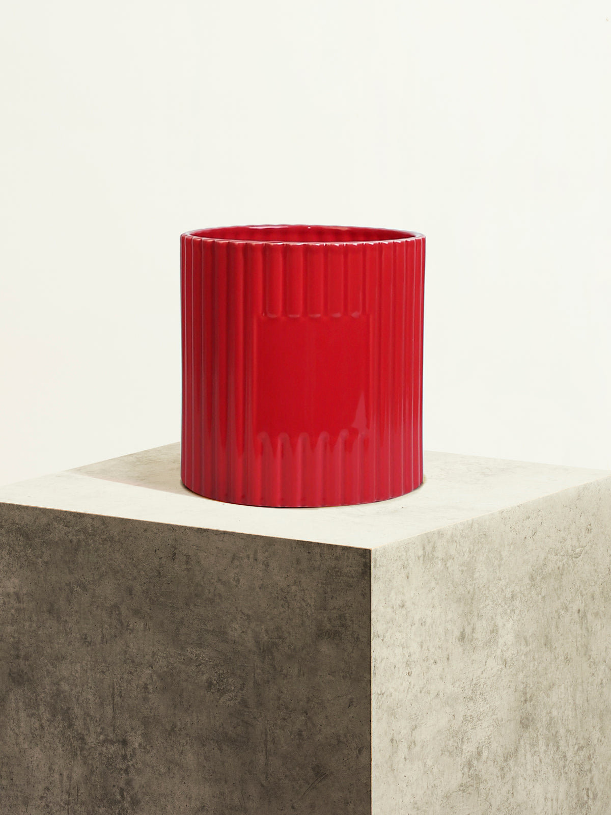 Fluted Ceramic Pot - Ultimate Red - 18 cm