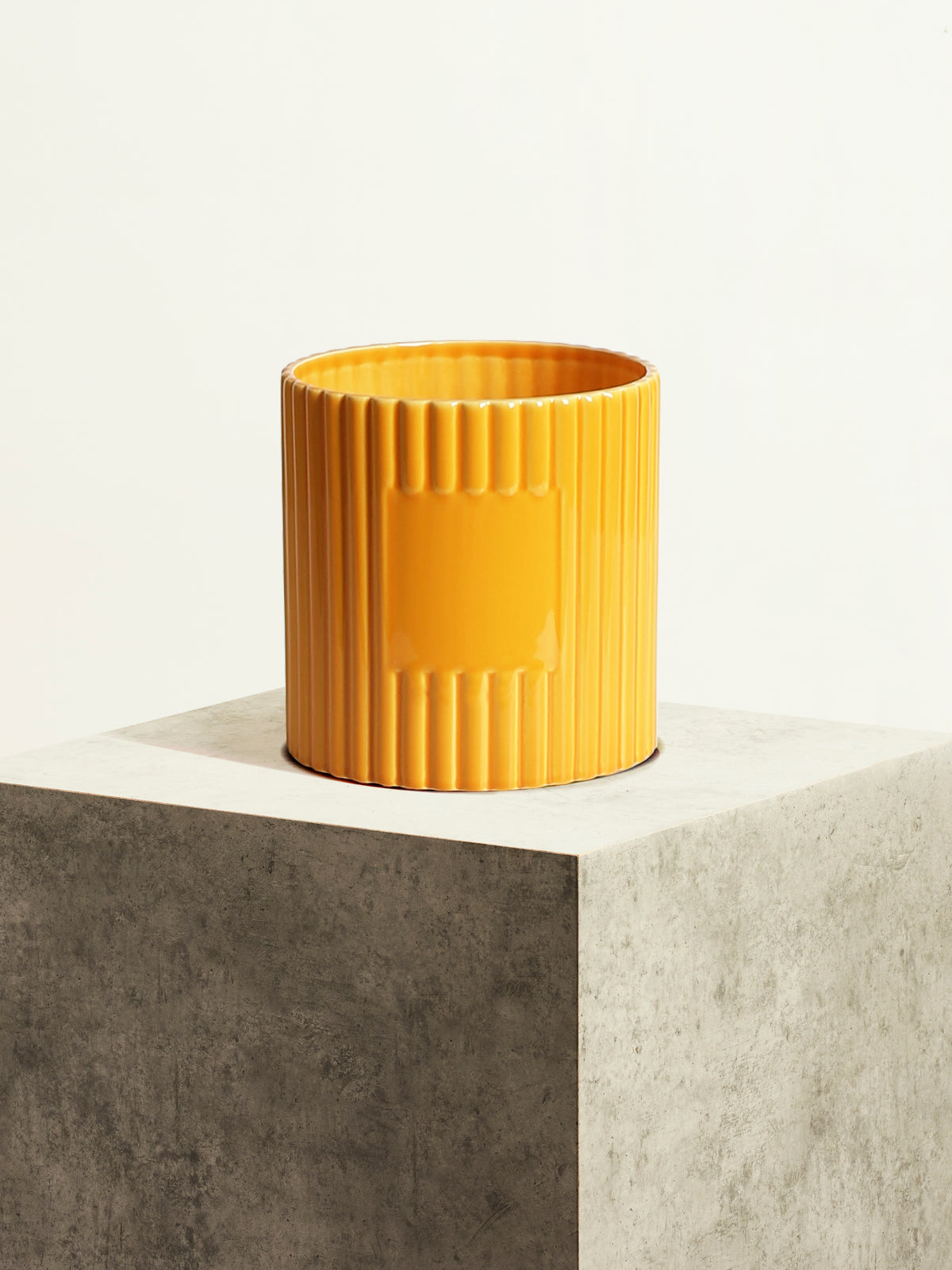 Fluted Ceramic Pot - Sahara Yellow - 18 cm