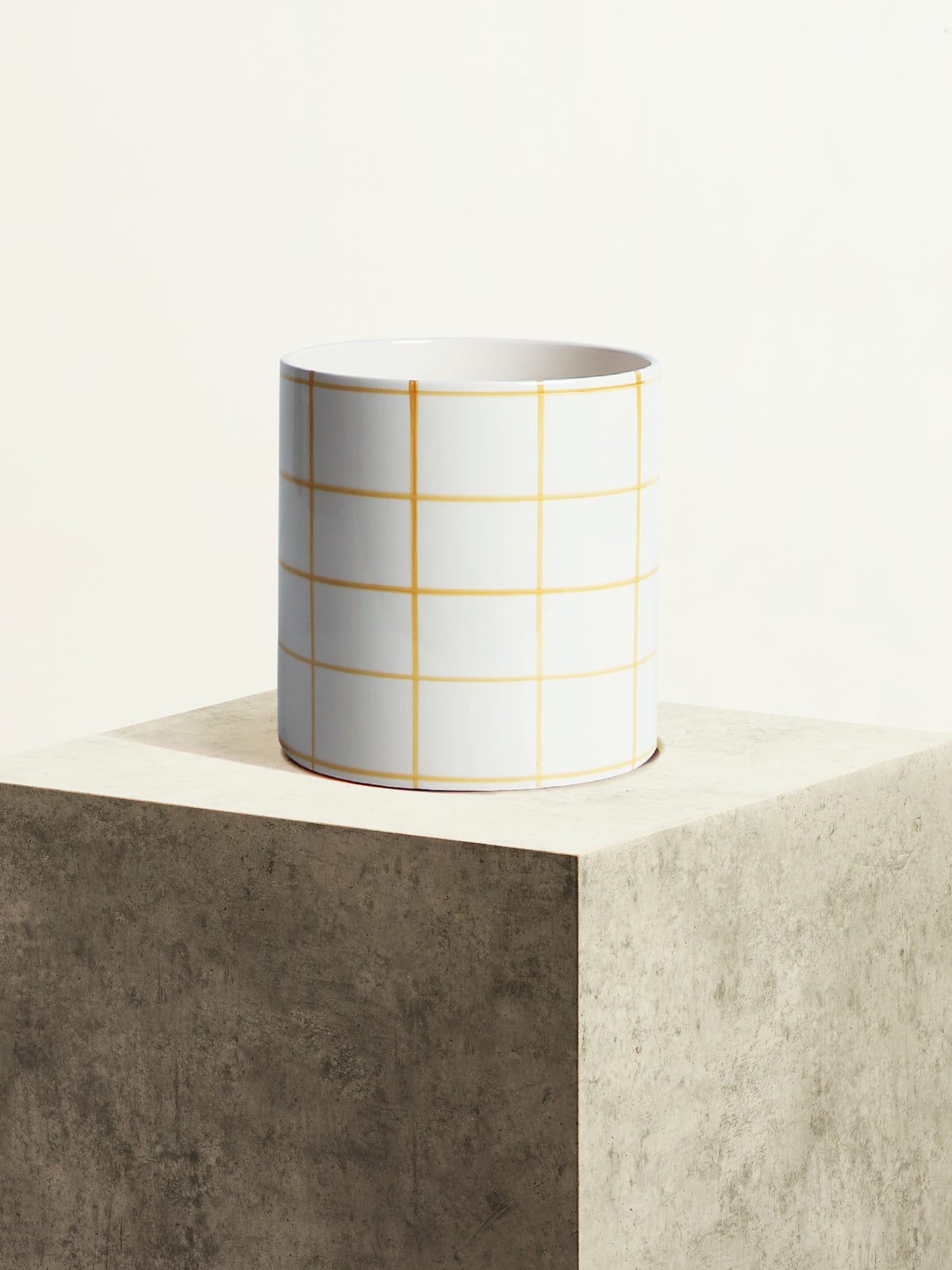 Chequered Ceramic Pot - Sahara Yellow - 18 cm