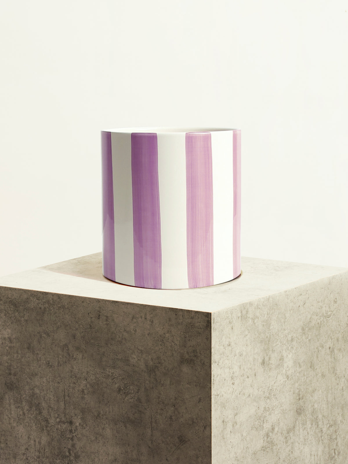 Striped Ceramic Pot - Lilac - 18 cm