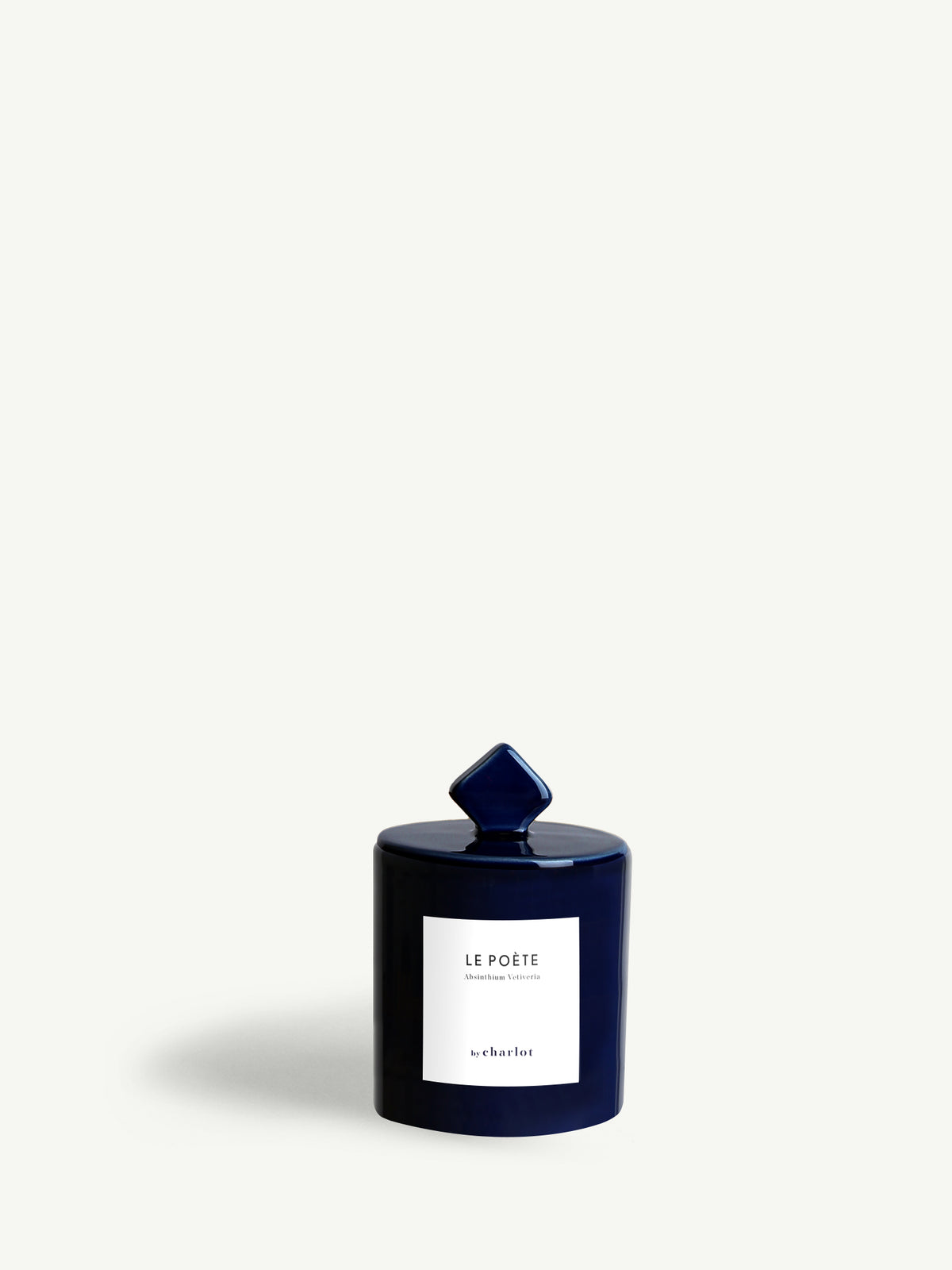 Petite bougie Le Poète avec son couvercle, céramique bleu marine