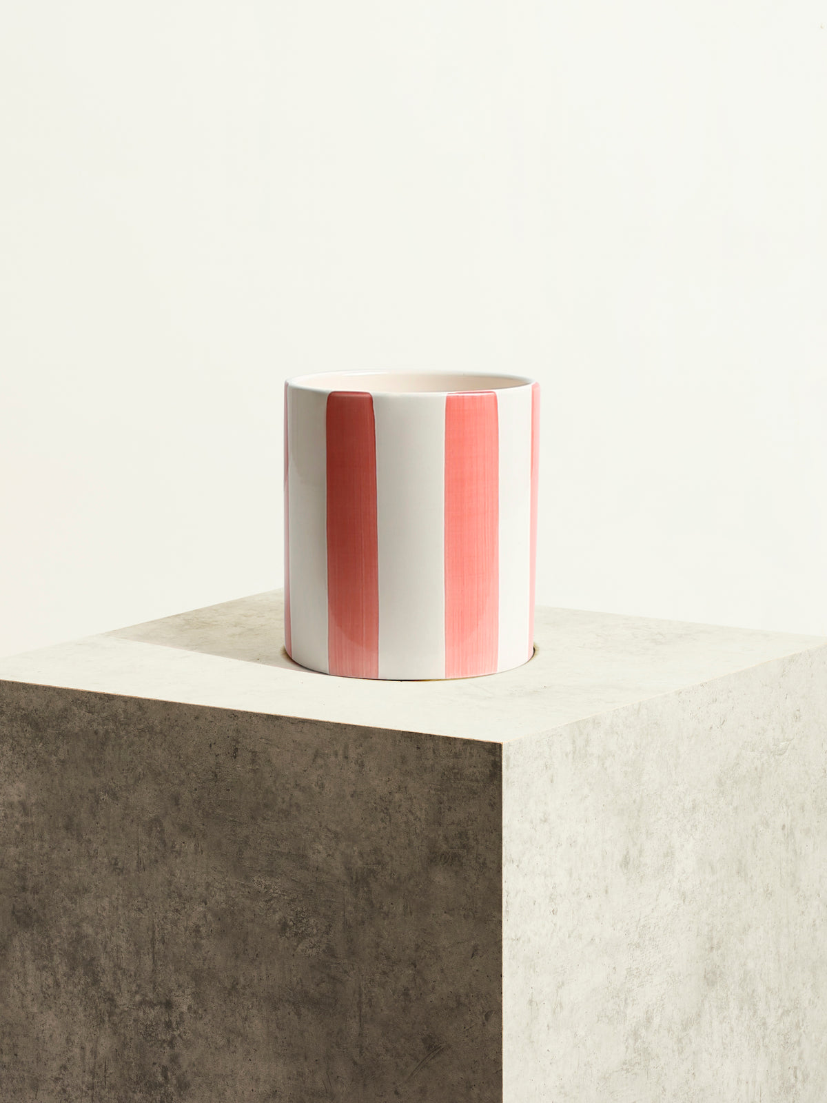 Striped Ceramic Pot - Sorbet Pink - 14 cm
