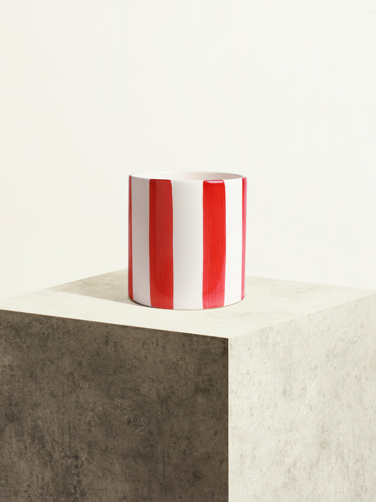 Striped Ceramic Pot - Ultimate Red - 14 cm