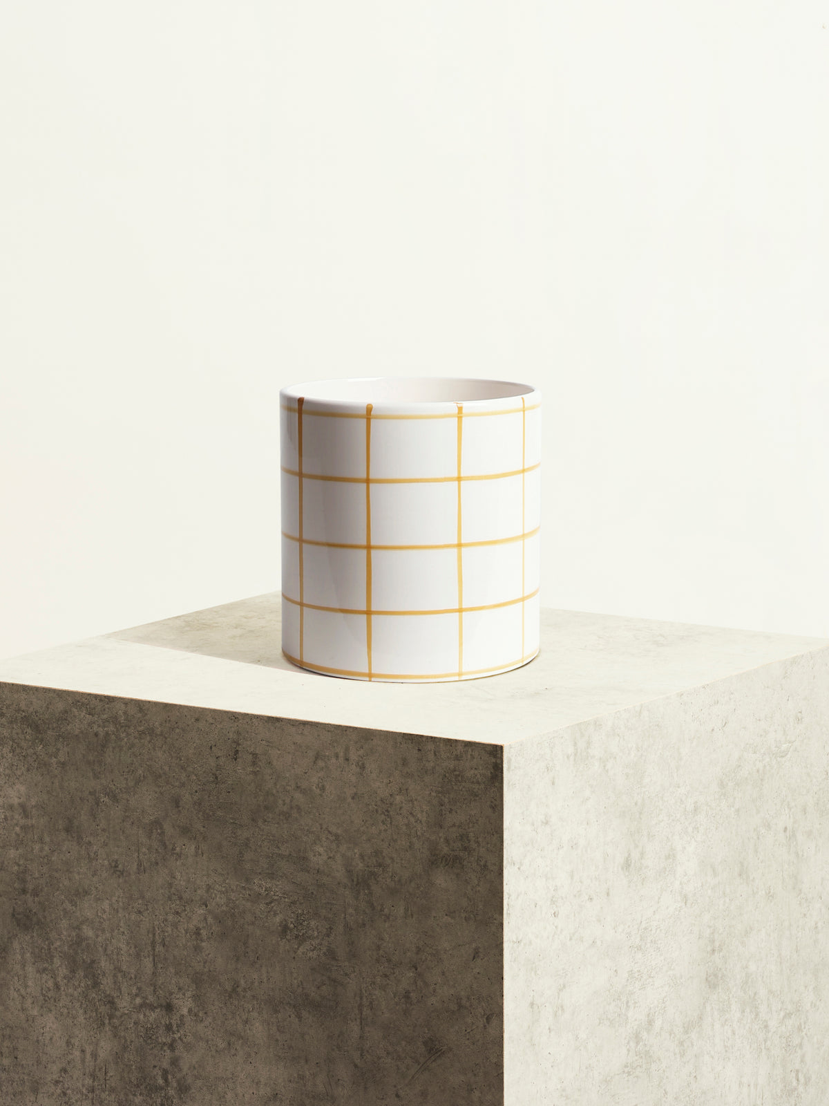 Chequered Ceramic Pot - Sahara Yellow - 14 cm
