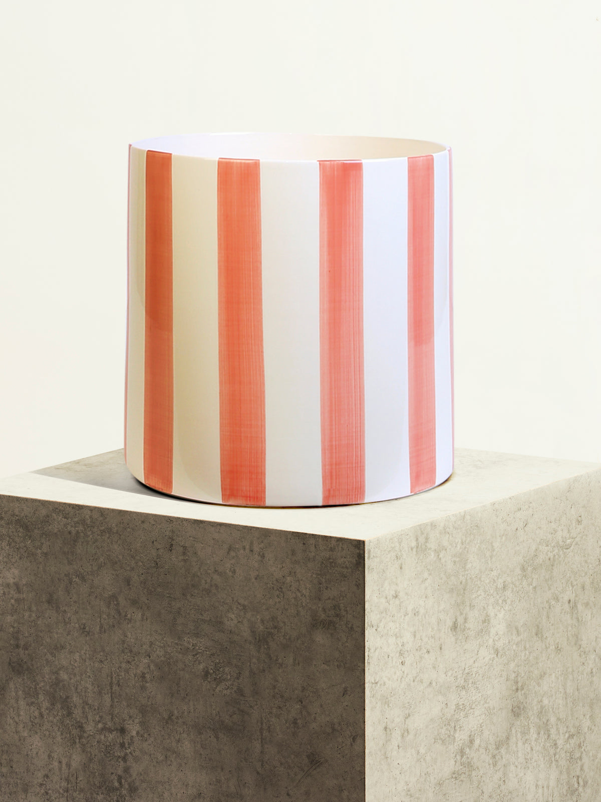 Pot en céramique rayée - Rose Sorbet - 24 cm