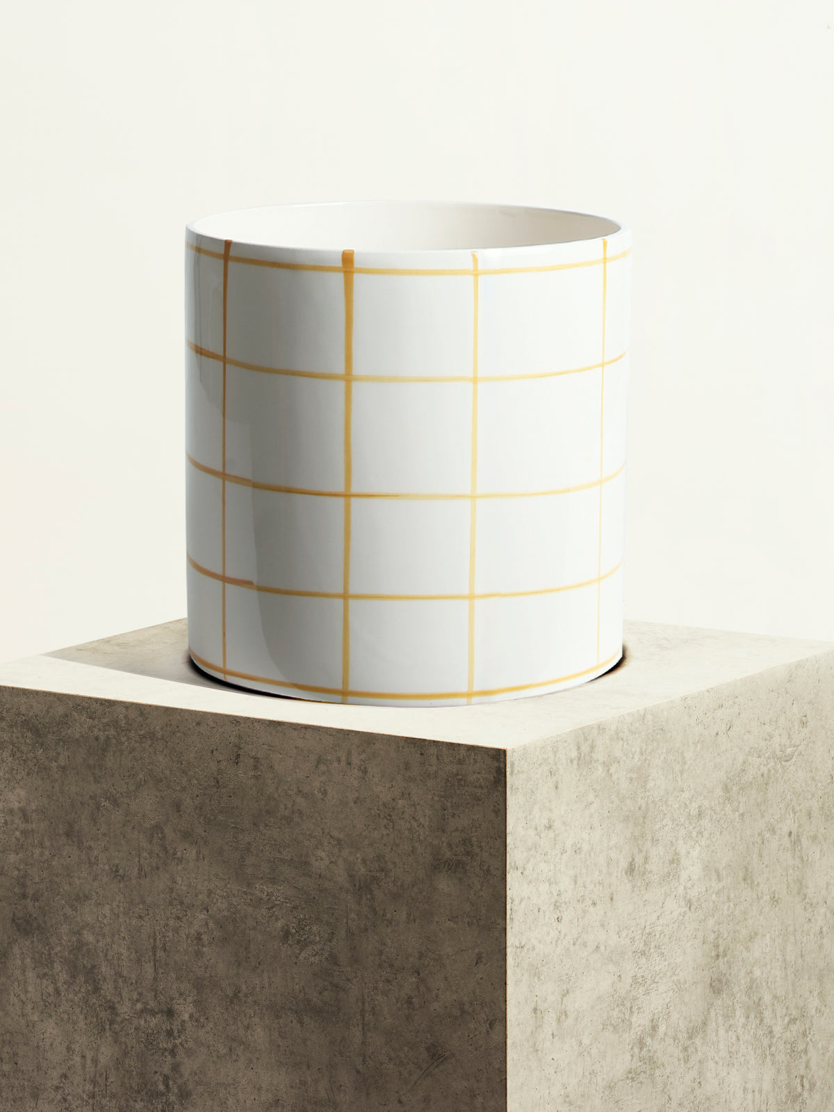 Chequered Ceramic Pot - Sahara Yellow - 24 cm