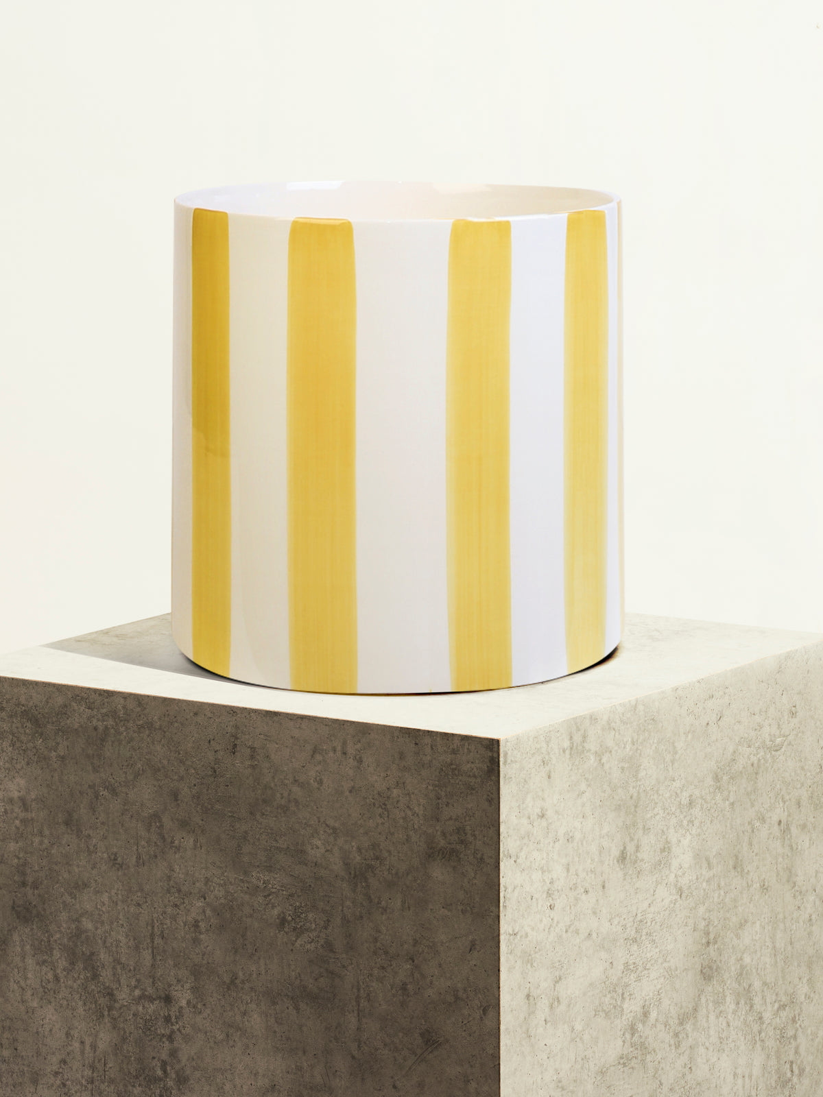 Striped Ceramic Pot - Solar Yellow - 24 cm