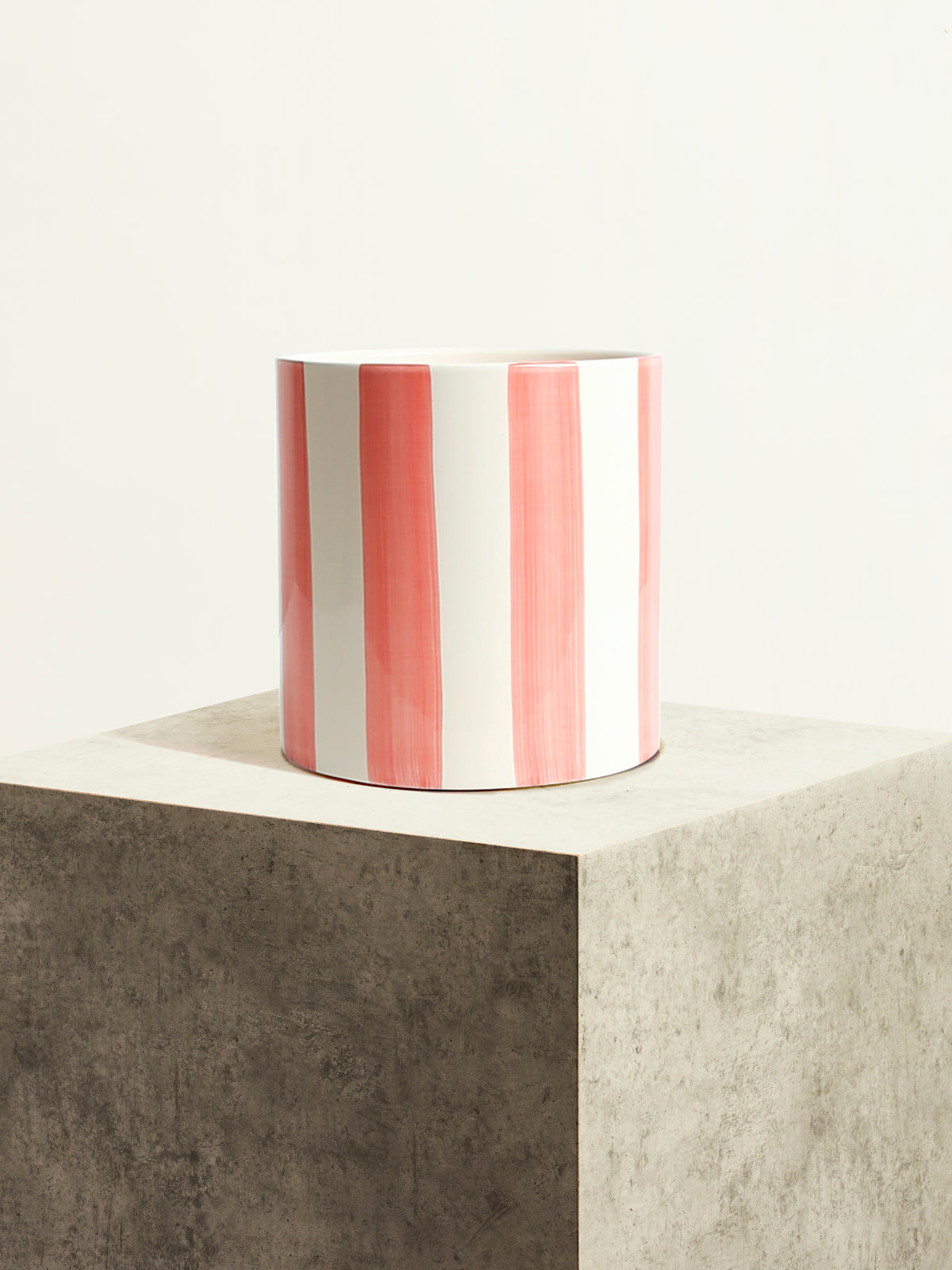 Pot en céramique rayée - Rose sorbet - 18 cm