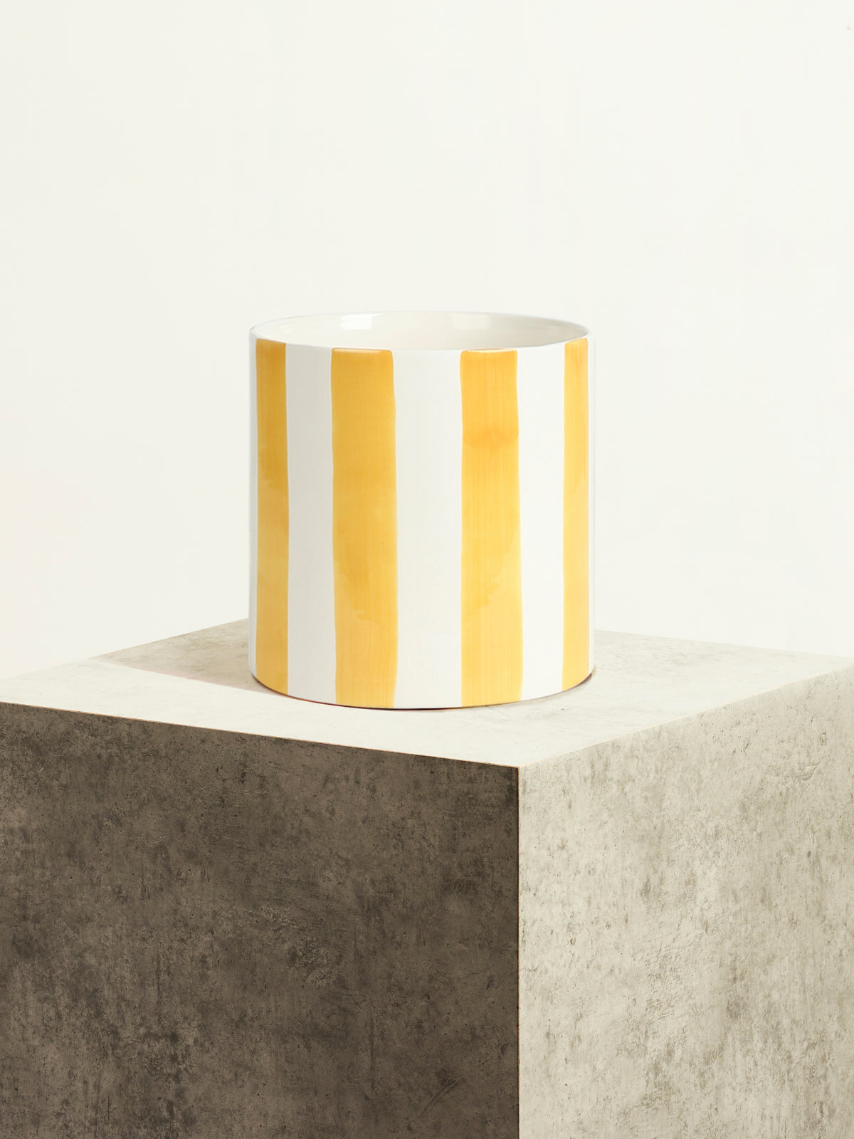 Striped Ceramic Pot - Solar Yellow - 18 cm