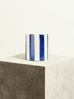 Striped Ceramic Pot - Navy Blue - 14 cm
