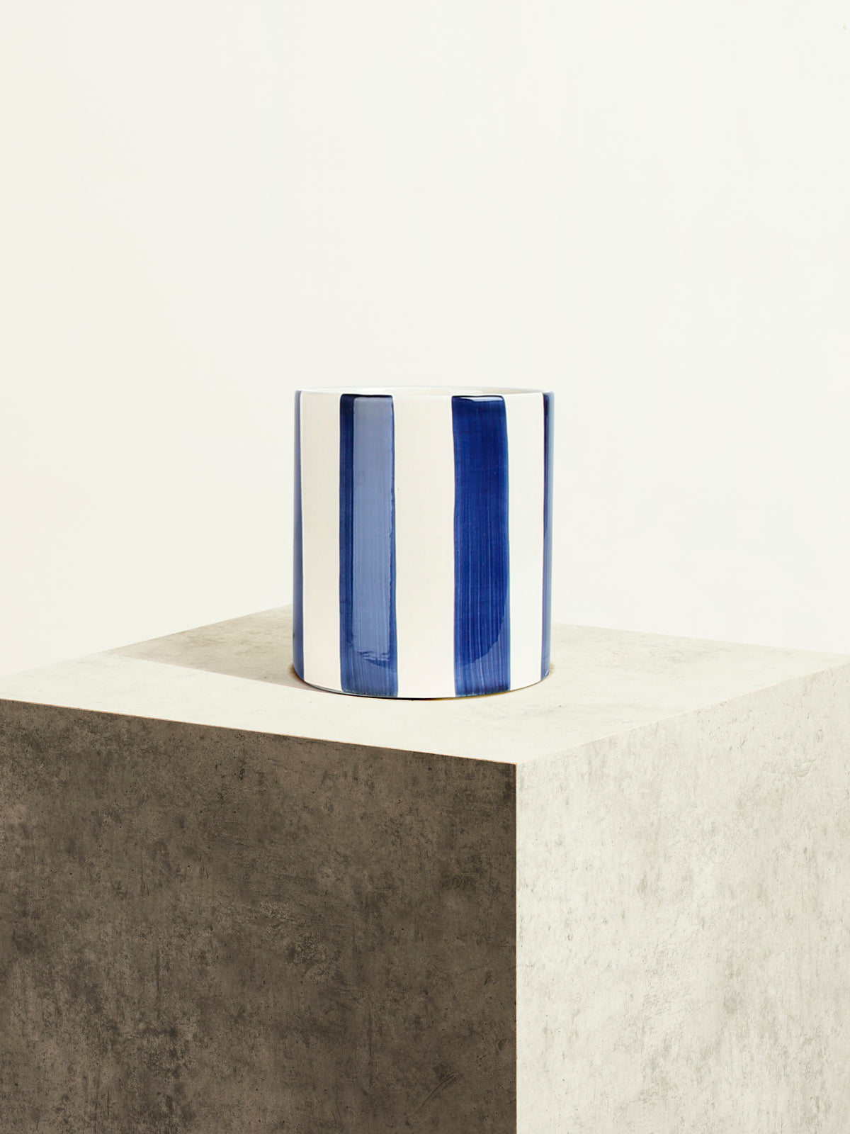 Striped Ceramic Pot - Navy Blue - 14 cm