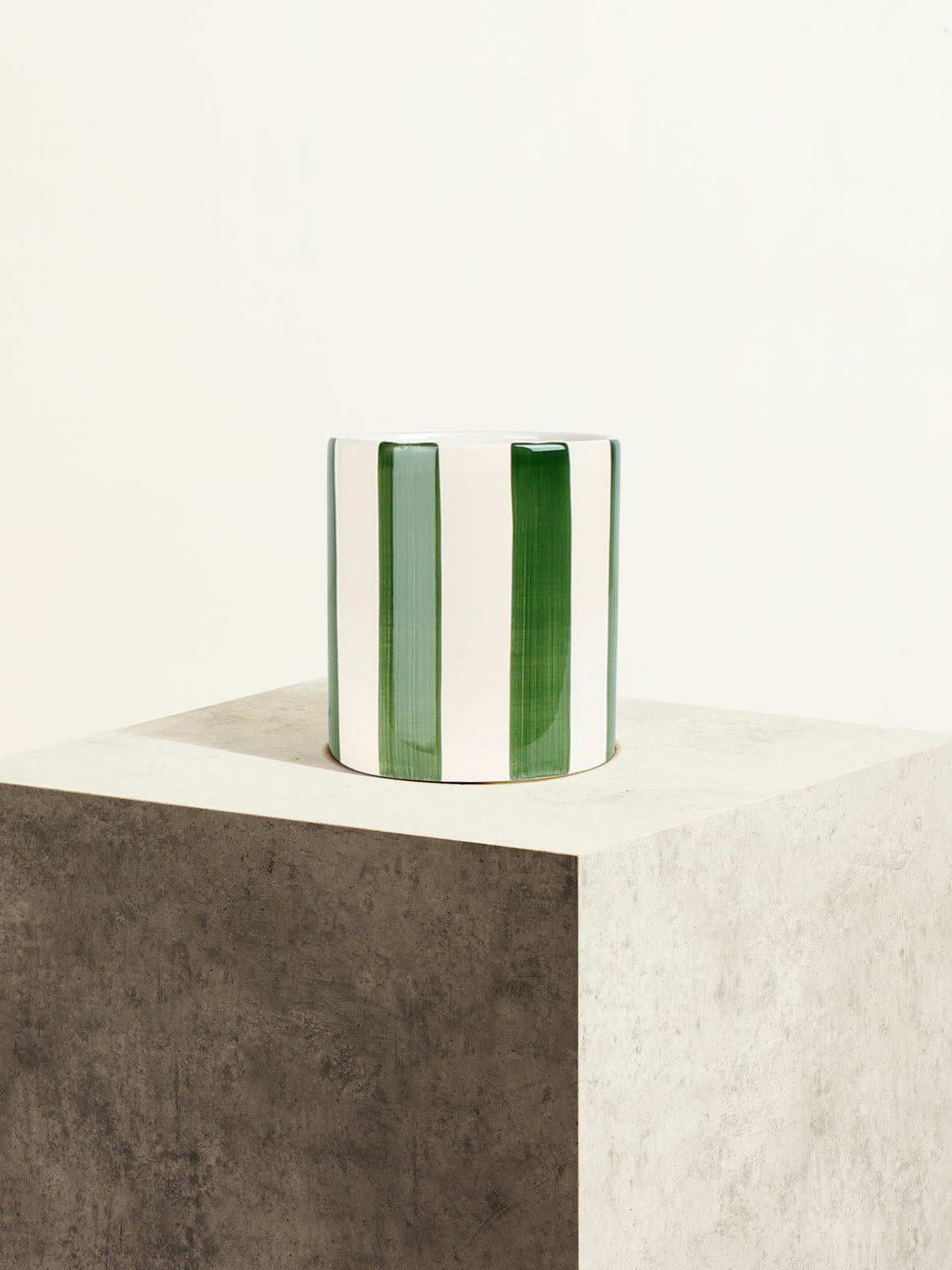 Striped Ceramic Pot - Grass Green - 14 cm
