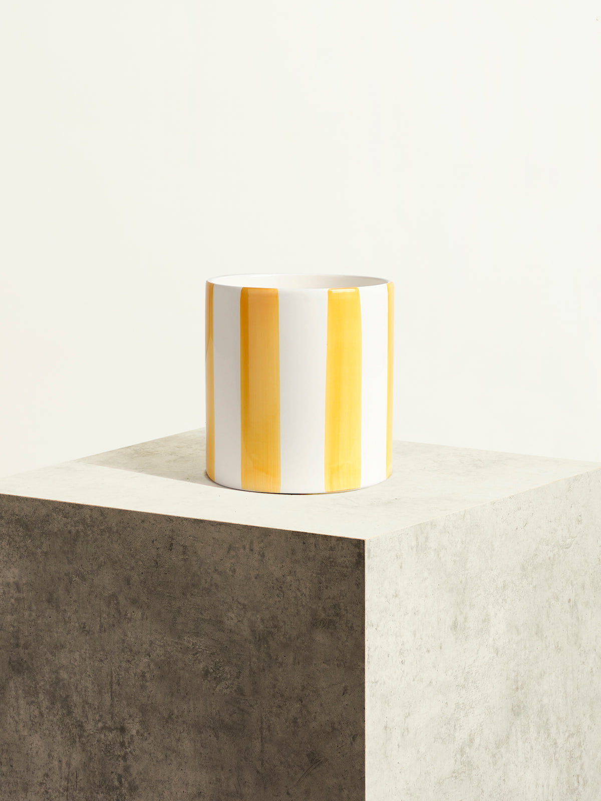 Striped Ceramic Pot - Solar Yellow - 14 cm