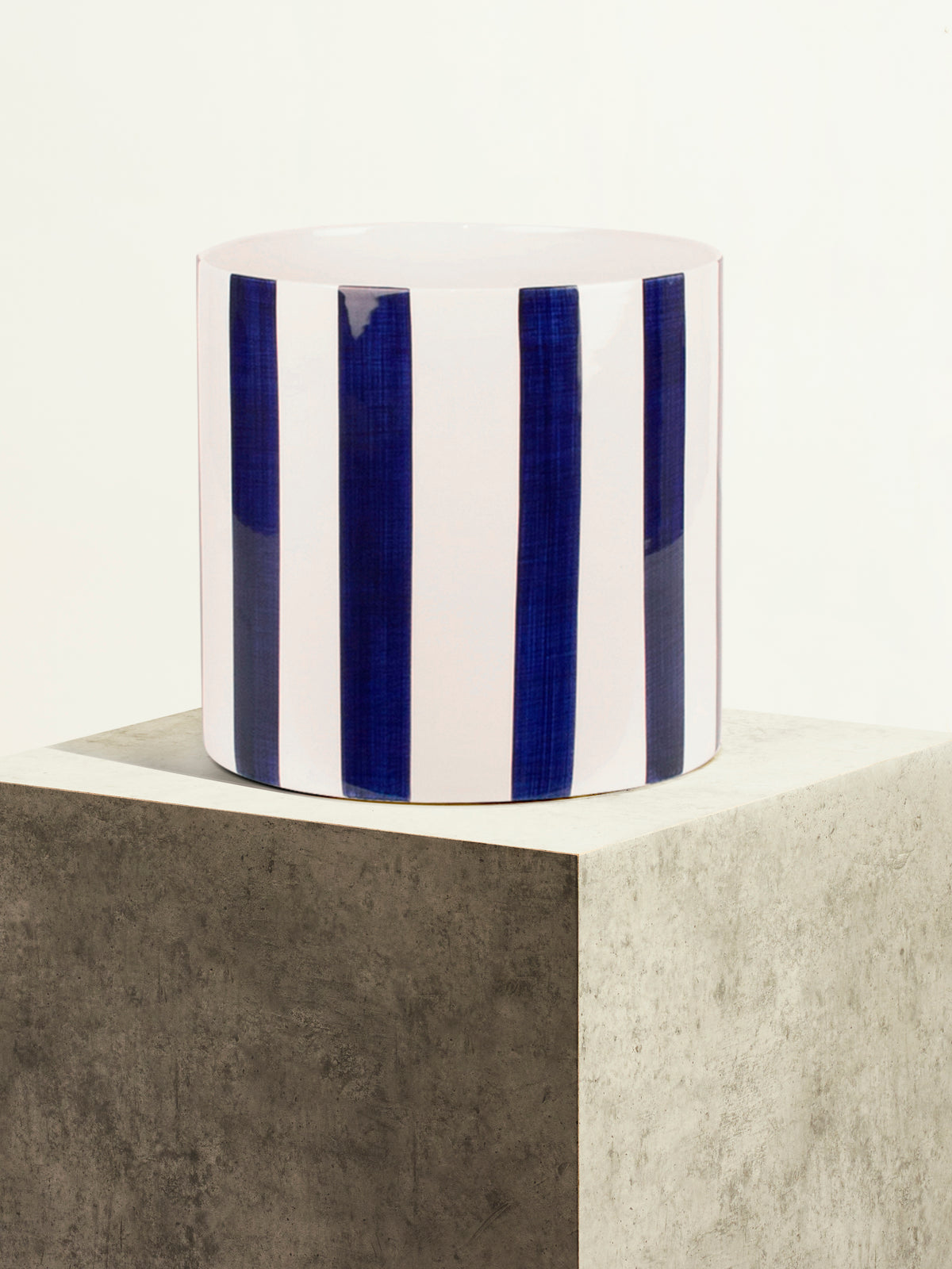 Striped Ceramic Pot - Navy Blue - 24 cm